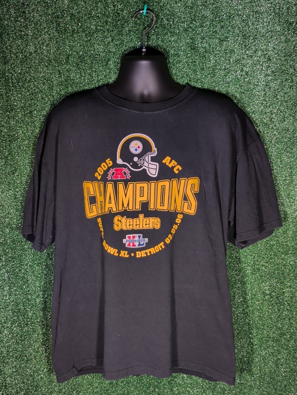 Vintage 2005 NFL Pittsburgh Steelers AFC Champions Black T-Shirt Size XL